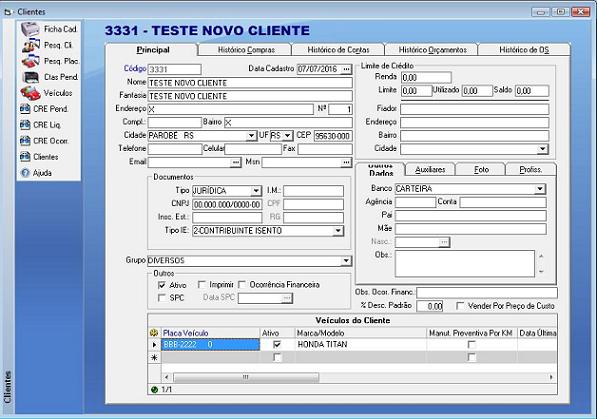 Software Oficina Mecânica - Cadastro de clientes