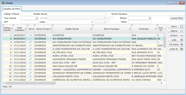Software Oficina Mecânica - Cadastro de clientes Tabela