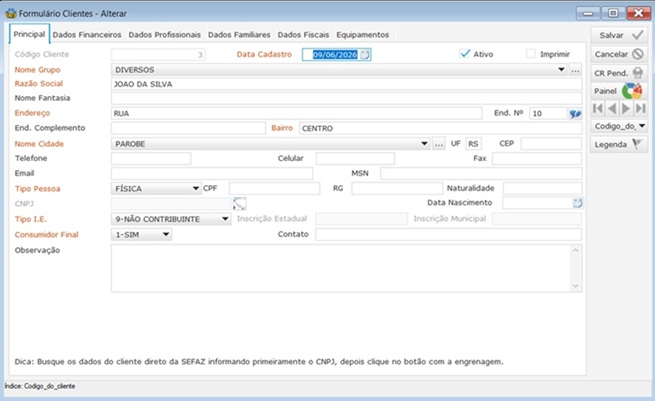 Software Assistência Técnica - Cadastro de clientes Formulário