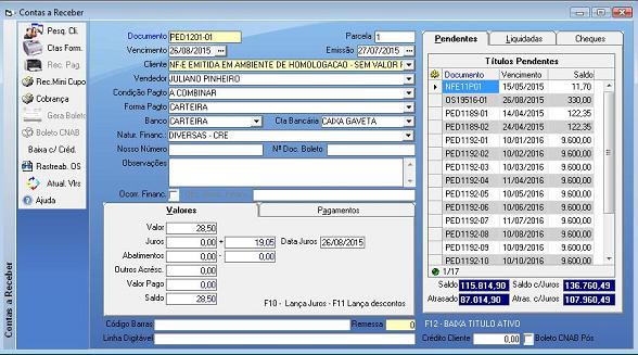 Software Oficina Mecânica - Tela de Contas a Receber