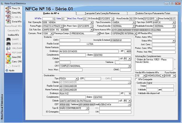 Software Oficina Mecânica - Tela de NFe e NFCe