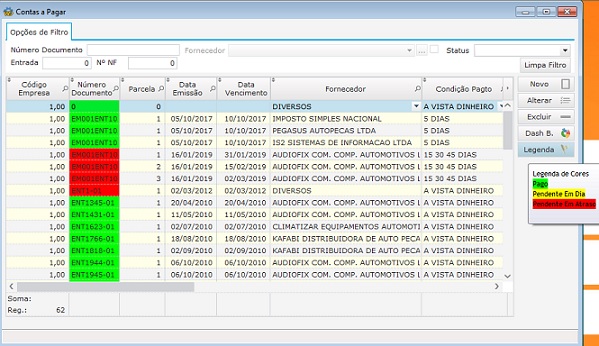 Software Oficina Mecânica - Tabela de Contas a Pagar