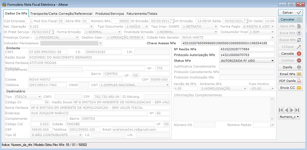 Software Oficina Mecânica - Tela de NFe e NFCe