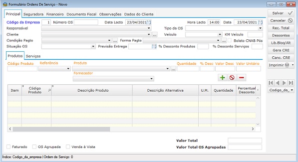 Software Oficina Mecânica - Tela de Ordem de Serviço