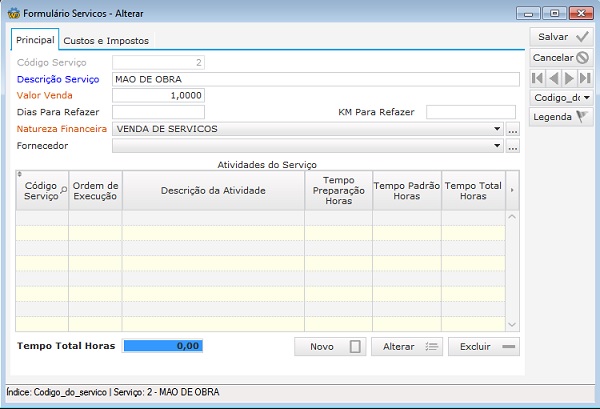 Software Oficina Mecânica - Cadastro de Serviços