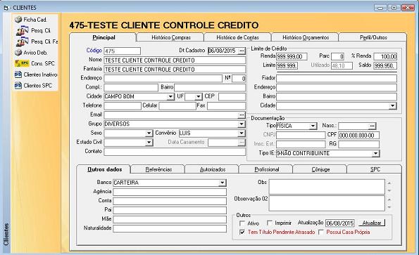 Software Loja de Roupas - Cadastro de clientes