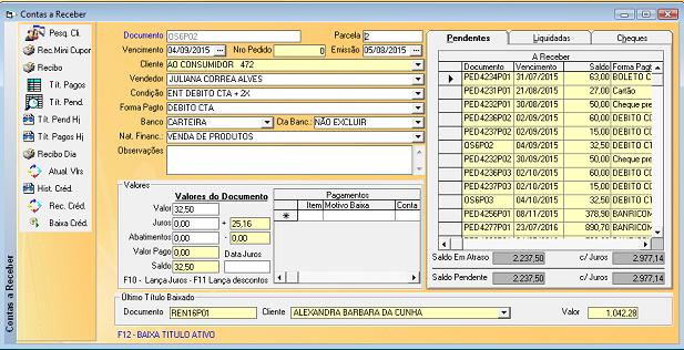 Software Para Bazar - Tela de Contas a Receber