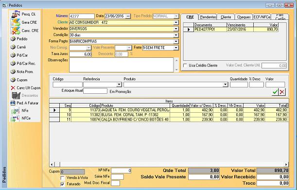 Software Para Bazar - Tela de Pedido de Venda