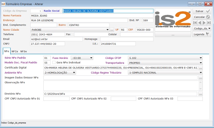 Software Loja de Roupas - Cadsatro de Empresas Formulário