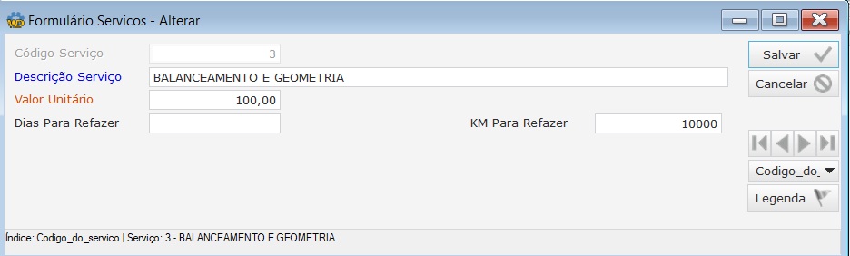 Software Gestão de Frotas - Cadastro de Serviços