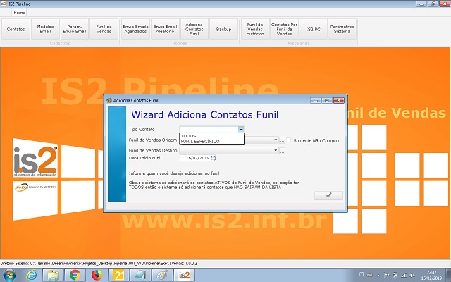 Software IS2 Pipeline - Rotina Adicionar Contatos de um Funil de Vendas para Outro Funil de Vendas