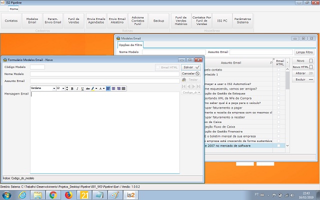 Software Funil de Vendas IS2 Pipeline - Cadastro de Modelos de Email