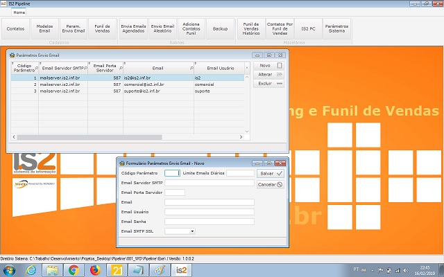 Software Funil de Vendas IS2 Pipeline - Cadastro de Parâmetros Envio Email