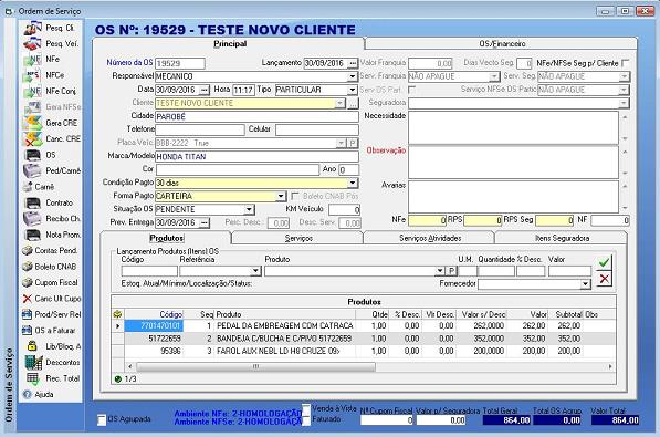 Software Oficina Mecânica de Caminhão - Tela de Ordem de Serviço